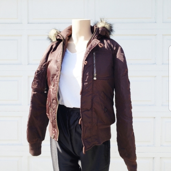TNA Brown Puffer with Faux Fur Trimming - Picture 2 of 4
